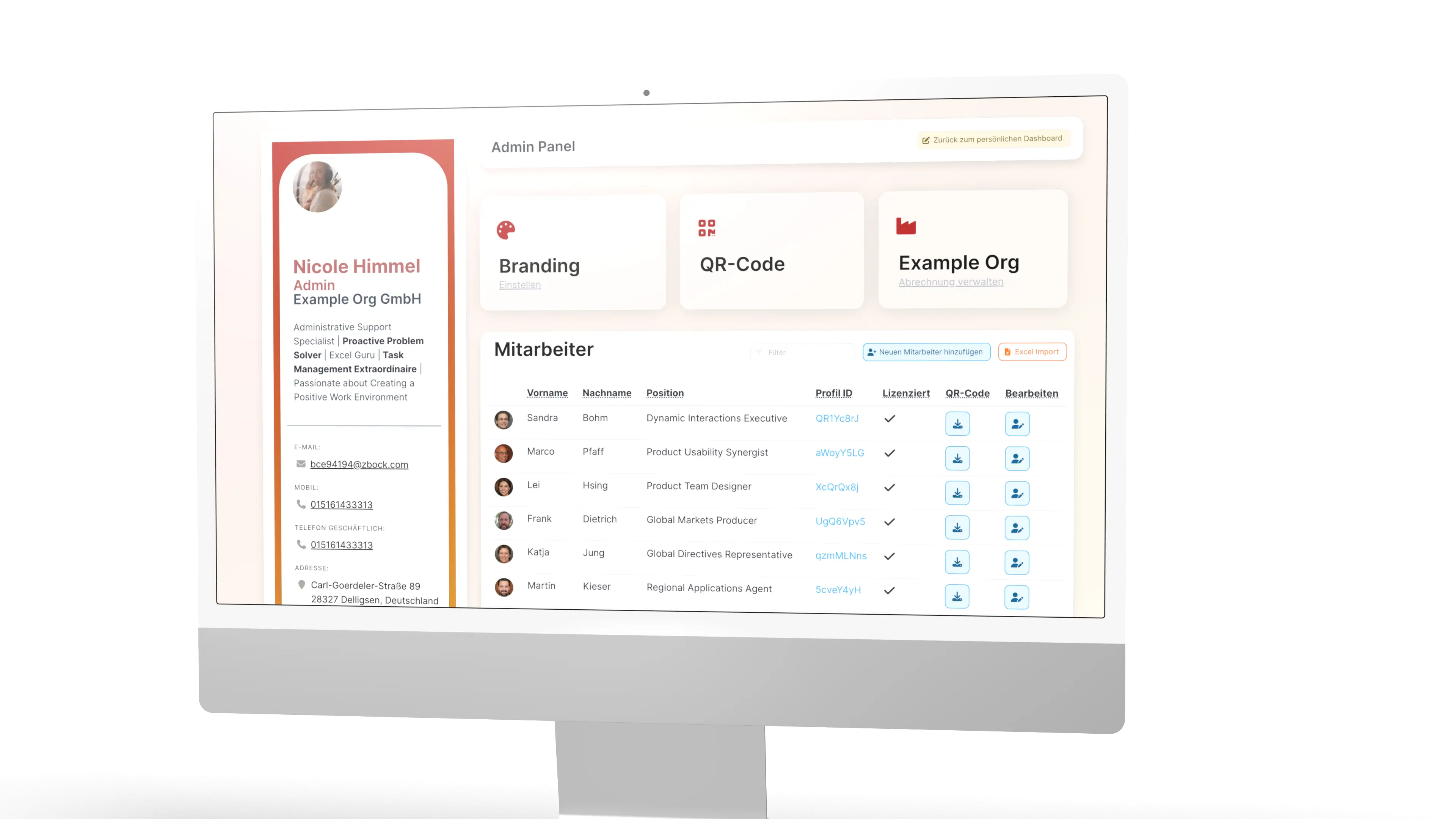 Admin Dashboard Desktop Ansicht