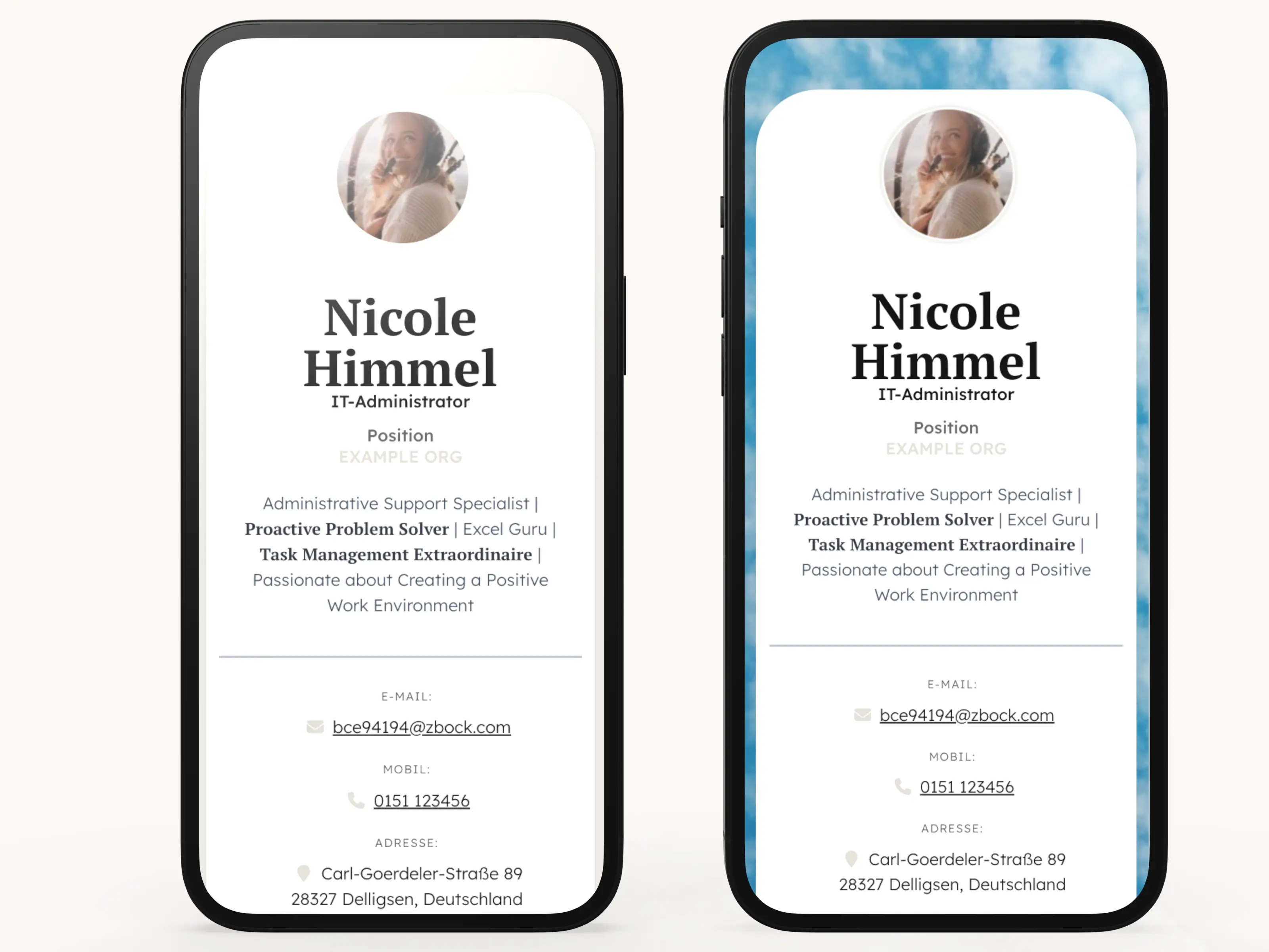 Digitale Visitenkarte in Pantone 2026 Cloud Dancer