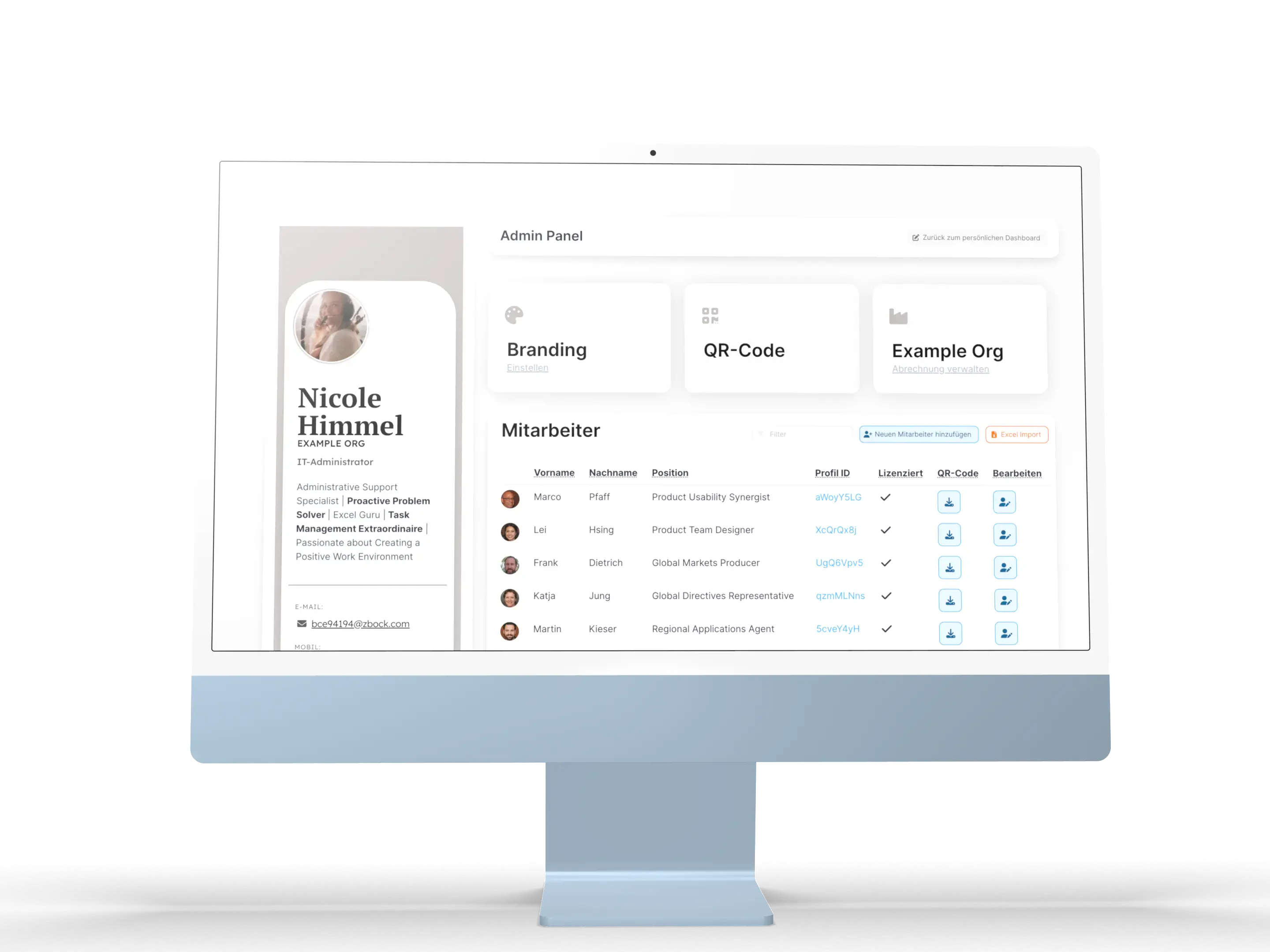 yourvcard Admin-Dashboard – zentrale Verwaltung der digitalen Visitenkarten von MAERZ Muenchen