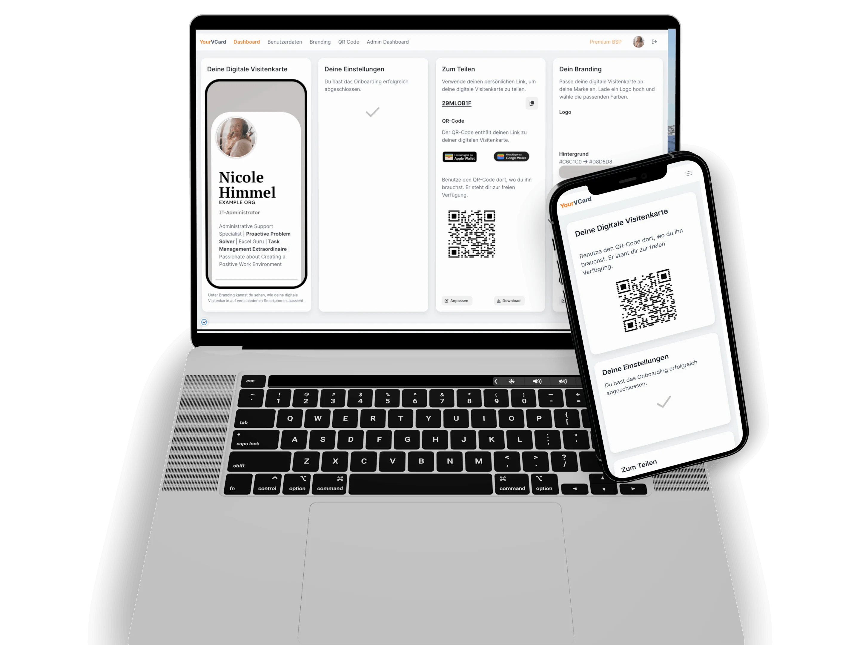 yourvcard Onboarding – persönliches Dashboard mit Visitenkarte, Branding und QR-Code für MAERZ-Mitarbeitende