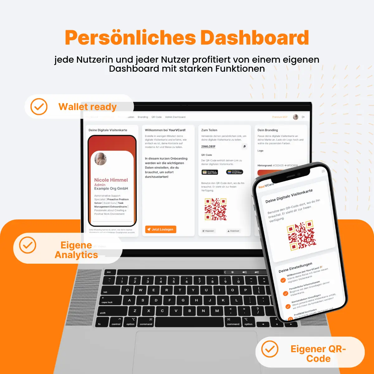 Dashboard zum Ausfüllen der digitalen Visitenkarte – Profildaten, Kontaktdaten und Social Media