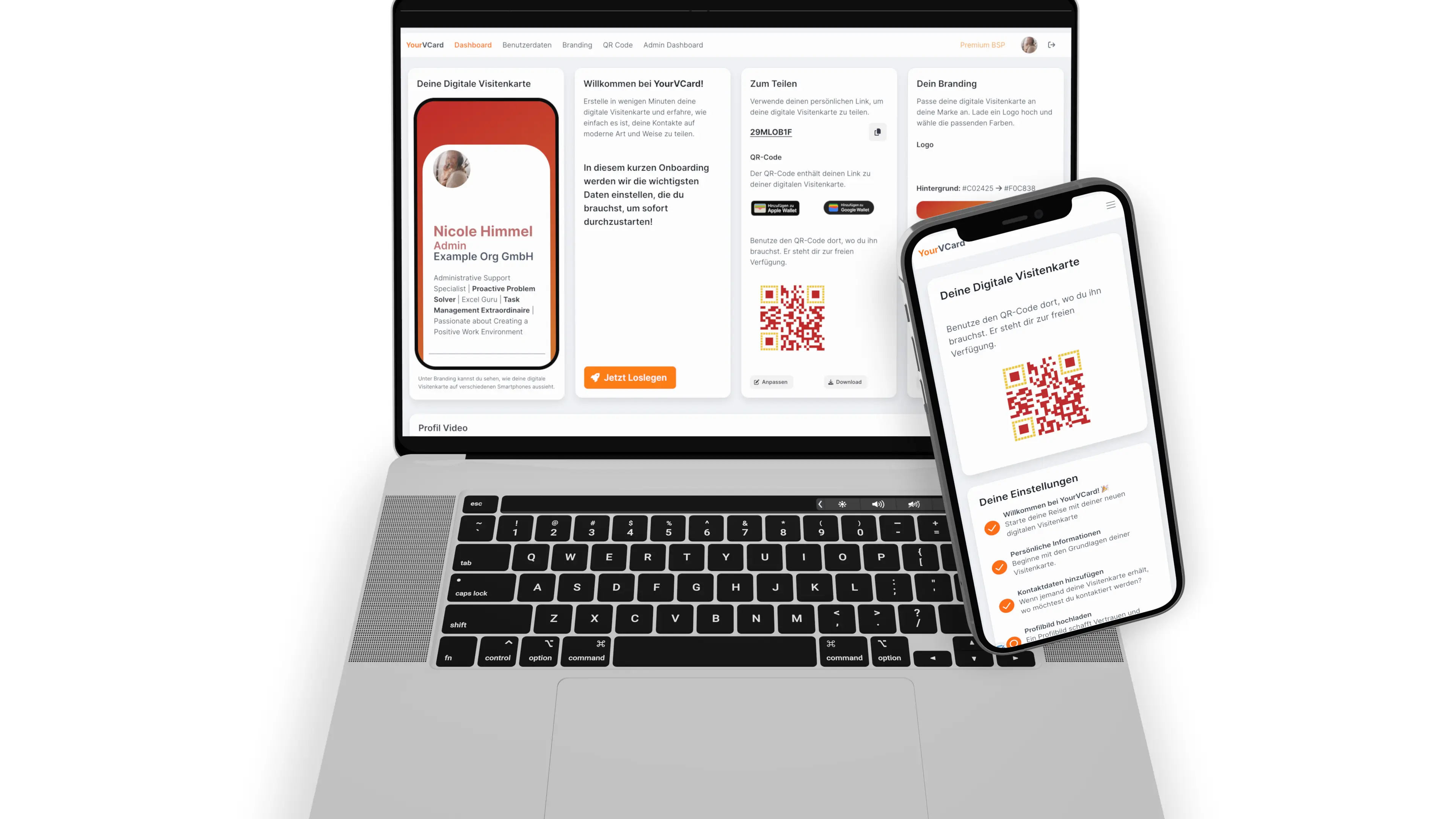 YourVCard Persönliches User Dashboard auf Desktop und Mobile